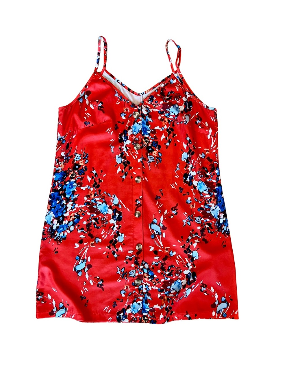 Red White Blue Floral Satin Mini Dress with Spaghetti Straps July 4th